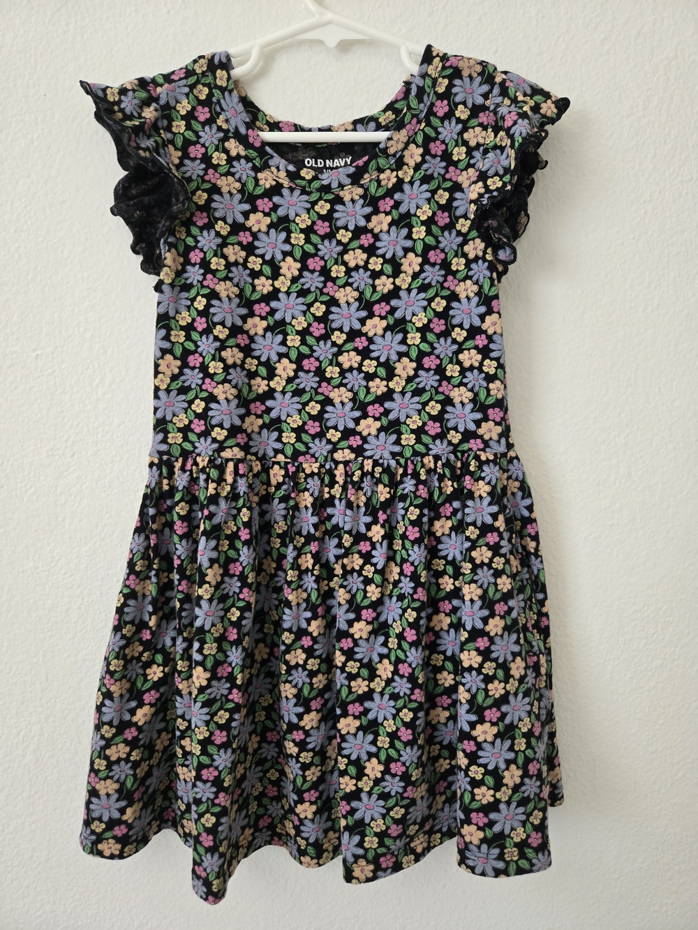 Old Navy Black Floral Ruffle-Sleeve Little Girl Dress Size S(6/7)